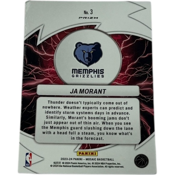 2023 2024 Panini Mosaic Ja Morant Thunder Road Memphis Grizzlies Basketball Card - Picture 2 of 2